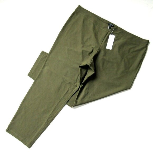 NWT Eileen Fisher Washable Stretch Crepe in Olive Slim Ankle Pull-on Pants 3X